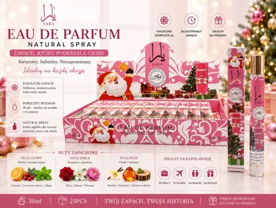 Perfumetki 35ml w świątecznym opakowaniu z motywem Mikołaja i kwiatowo-owocowym zapachem