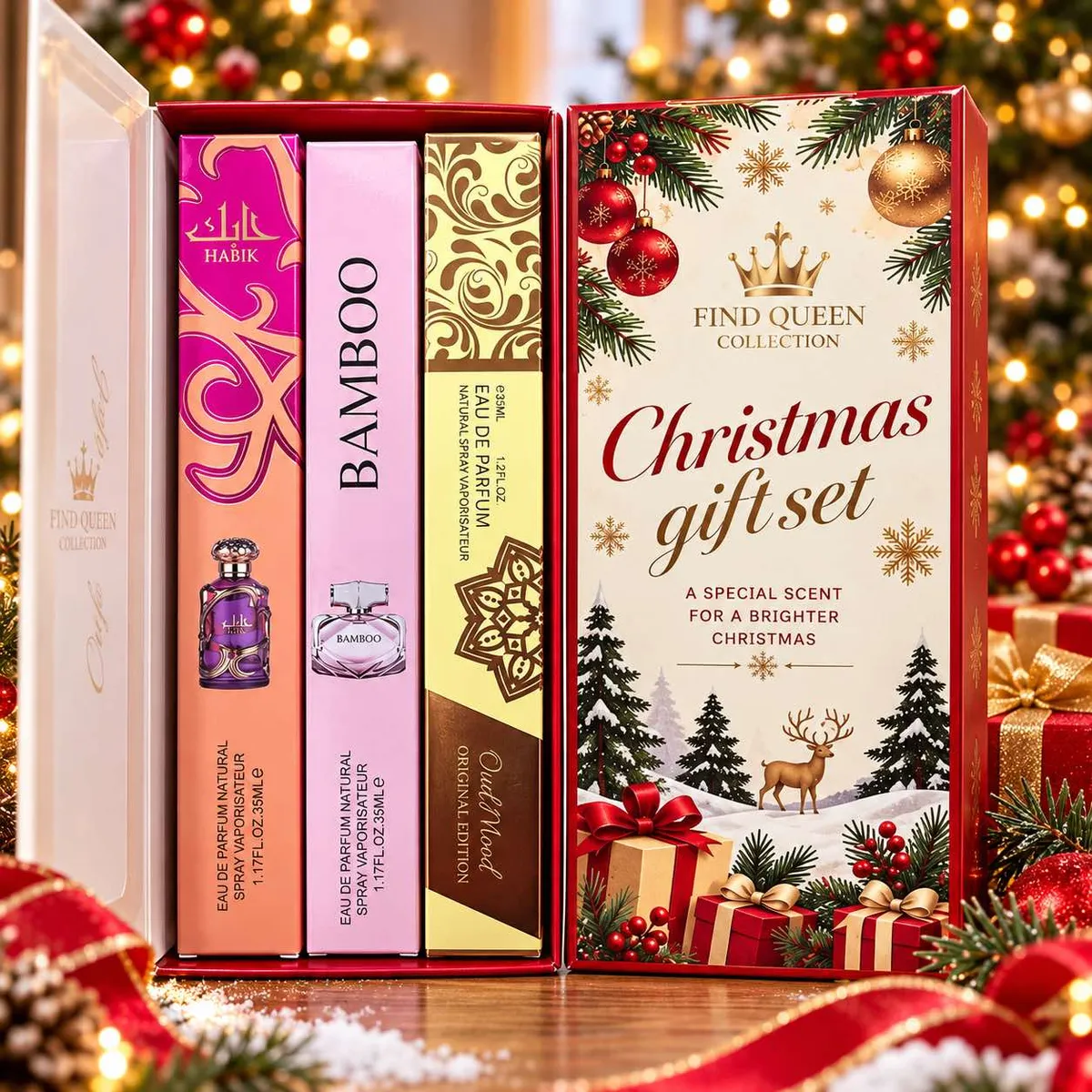 Zestaw trzech perfumetek 35 ml w ozdobnym świątecznym pudełku Find Queen