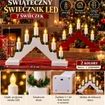 Świąteczny świecznik LED 7 świec biały i czerwony 37,5x26,5 cm