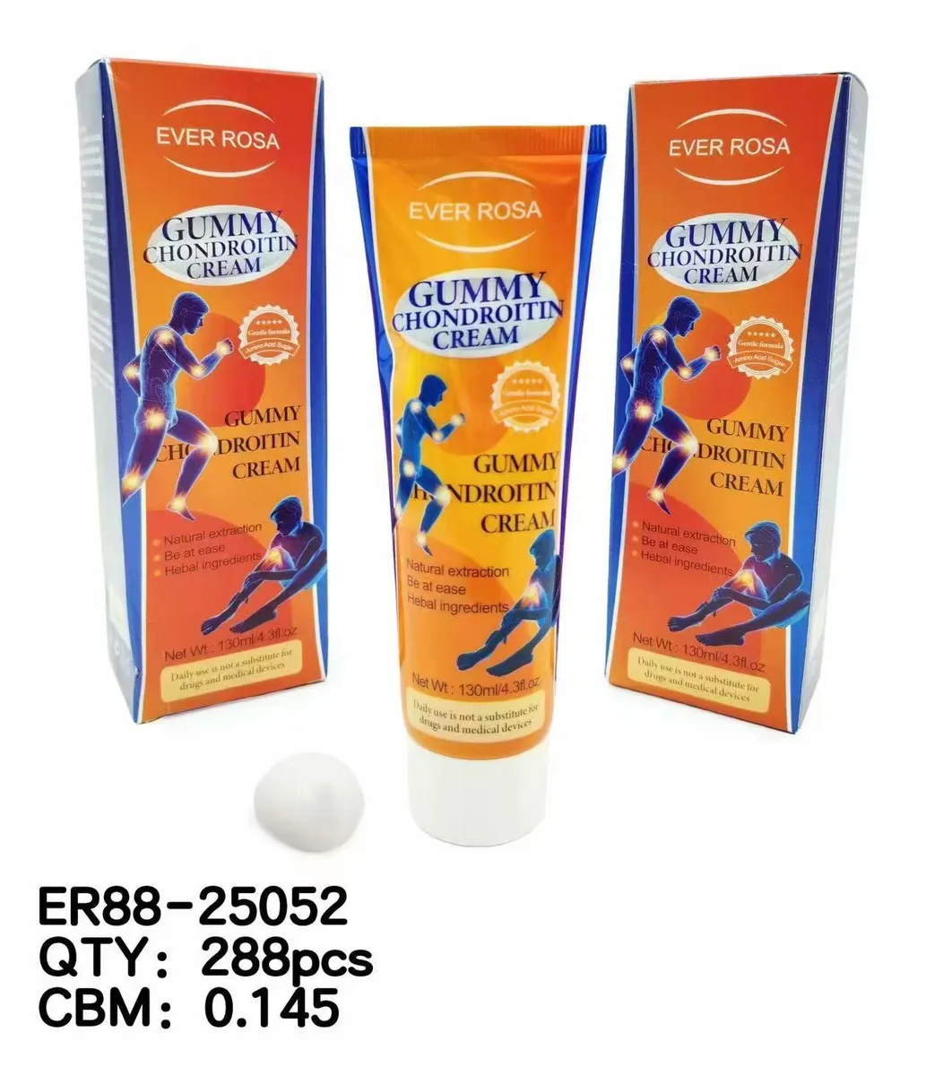 Pomarańczowo-granatowy krem Ever Rosa Gummy Chondroitin 130ml z grafiką sylwetek osób i opakowaniami