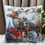 Poszewka na poduszkę świąteczna 40x40 cm z reniferem i prezentami