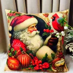 Poszewka na poduszkę świąteczna 40x40 cm z motywem Mikołaja i ptaka
