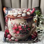 Poszewka na poduszkę świąteczna 40x40 cm z motywem kubka i pianek