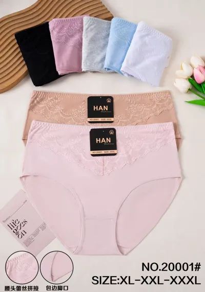 Zestaw majtek damskich HAN w pastelowych kolorach z koronkowym pasem, rozmiary XL-XXXL