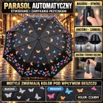 Automatyczny parasol składany czarny z motylami zmieniającymi kolor