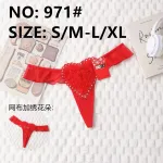 Czerwone stringi z koronkowym sercem i ozdobami S/M-L/XL