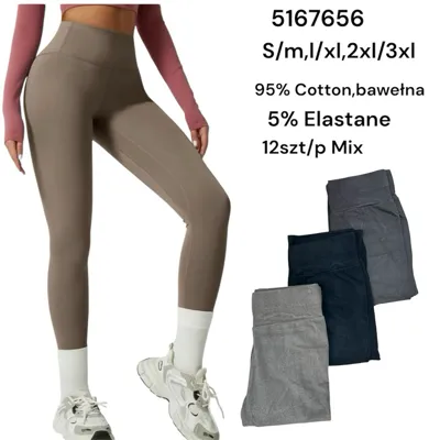 Legginsy damskie w kolorach szary, grafitowy i czarny, bawełna z elastanem, model na nodze