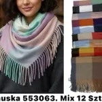 Chusta damska pastelowa z frędzlami mix kolorów 553063