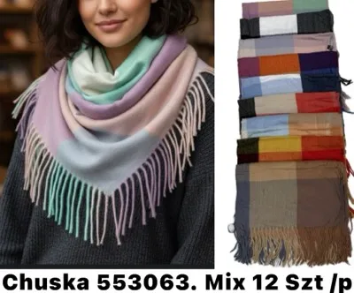 damska chusta pastelowa z frędzlami, różne kolory, zestaw 12 sztuk