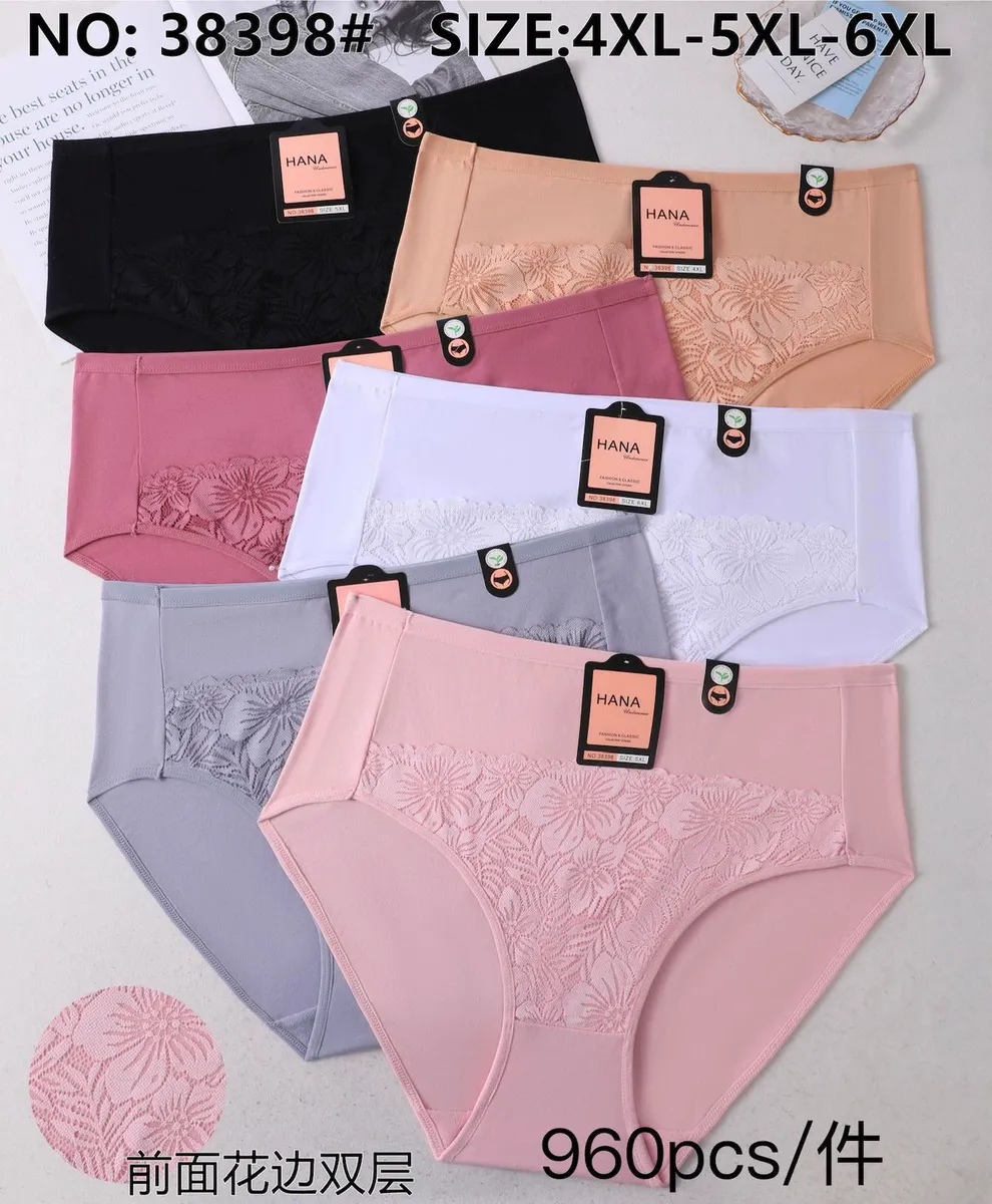 Majtki damskie HANA w dużych rozmiarach 4XL-6XL w kolorach czarnym, beżowym, różowym, białym i szarym z koronką