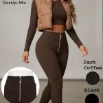 Legginsy damskie prążkowane ocieplane mix kolorów S-2XL