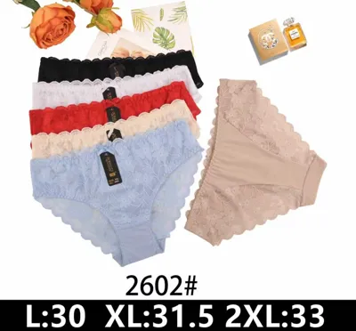 Zestaw koronkowych majtek damskich w 5 kolorach z rozmiarami L, XL, 2XL na białym tle