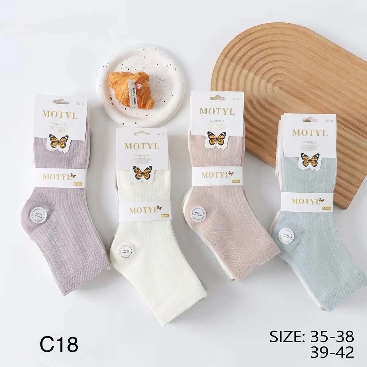 Zestaw pastelowych skarpet damskich MOTYL w rozmiarze 35-38, 5 par w opakowaniu