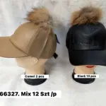 Czapka z daszkiem z pomponem futrzanym camel i czarna 12 szt