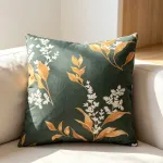 Poszewka dekoracyjna bawełniana 40x40 cm zielona z motywem liści