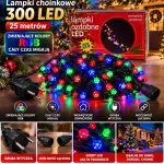 Lampki choinkowe 300 LED RGB 25 m zmieniające kolory z grubą wtyczką