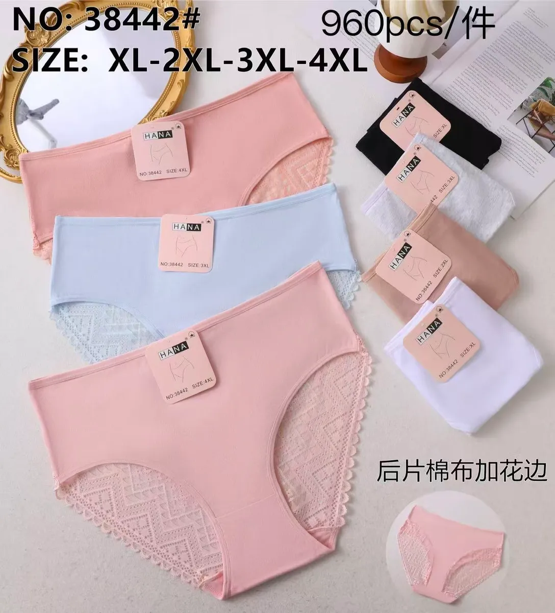 Majtki damskie HANA w pastelowych kolorach z koronką, rozmiary XL-4XL, metki z rozmiarem