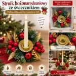 Stroik bożonarodzeniowy ze świecznikiem czerwono-złoty 13x13x6 cm