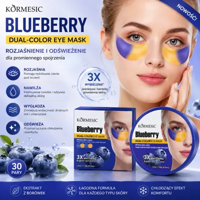 Opakowanie hydrożelowych dwukolorowych płatków pod oczy KÖRMESIC Blueberry z ekstraktem z borówek, 30 par