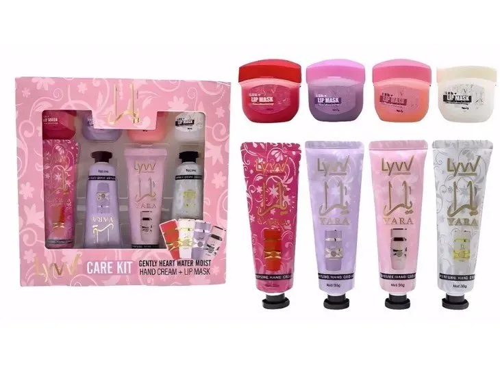 Zestaw kosmetyków VARA Care Kit z kremami do rąk i maseczkami do ust w pastelowych tubkach i pojemniczkach