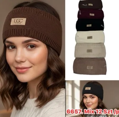 dzianinowe opaski damskie LGC Vogue w różnych kolorach na modelce i w zestawie 12 sztuk
