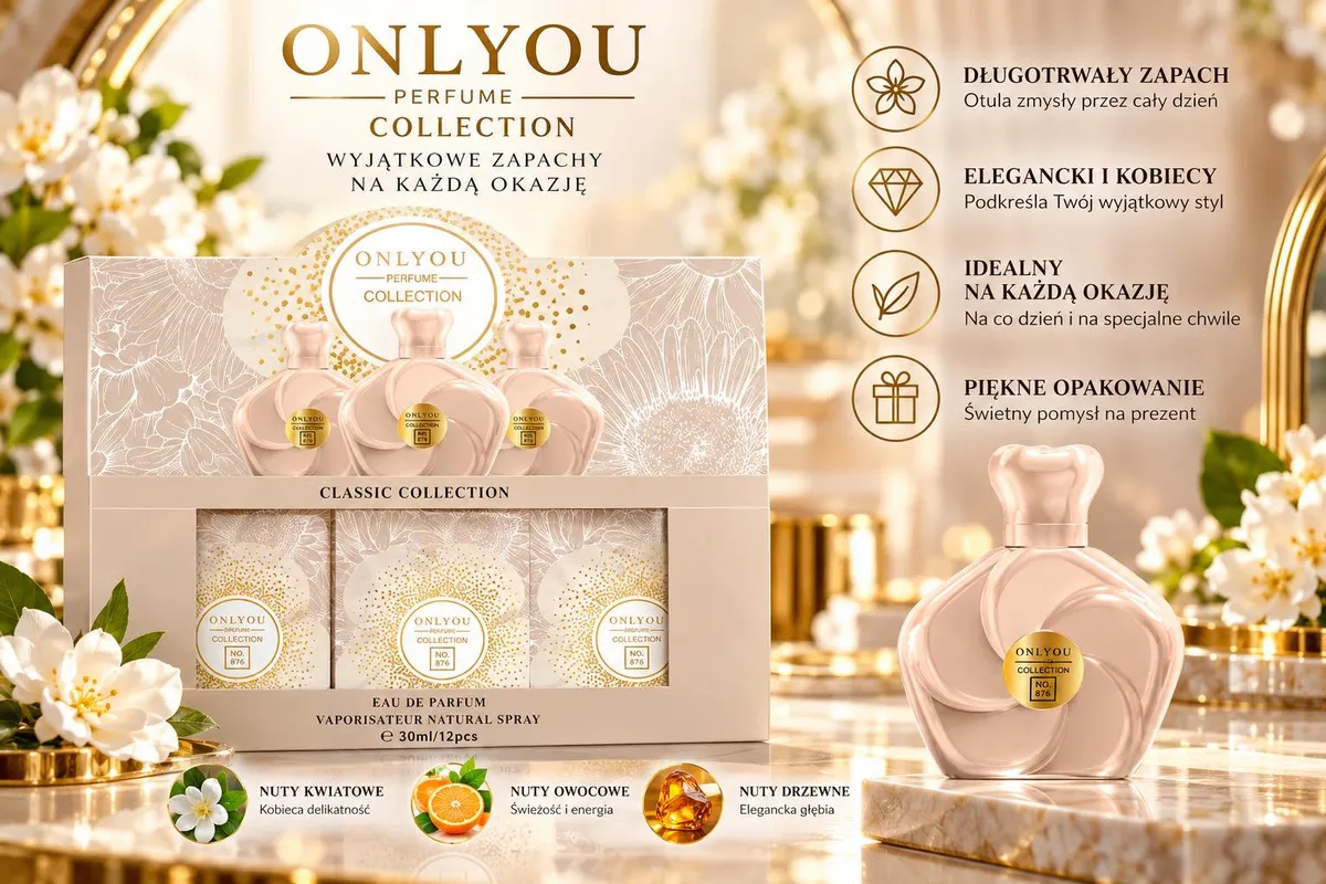 Perfumy Onlyou Collection Classic 30ml w różowym flakonie z złotym emblematem i opakowanie zbiorcze 12 sztuk