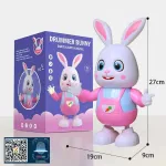 Zabawka królik Drummer Bunny różowo-niebieska 27 cm z muzyką i światłem