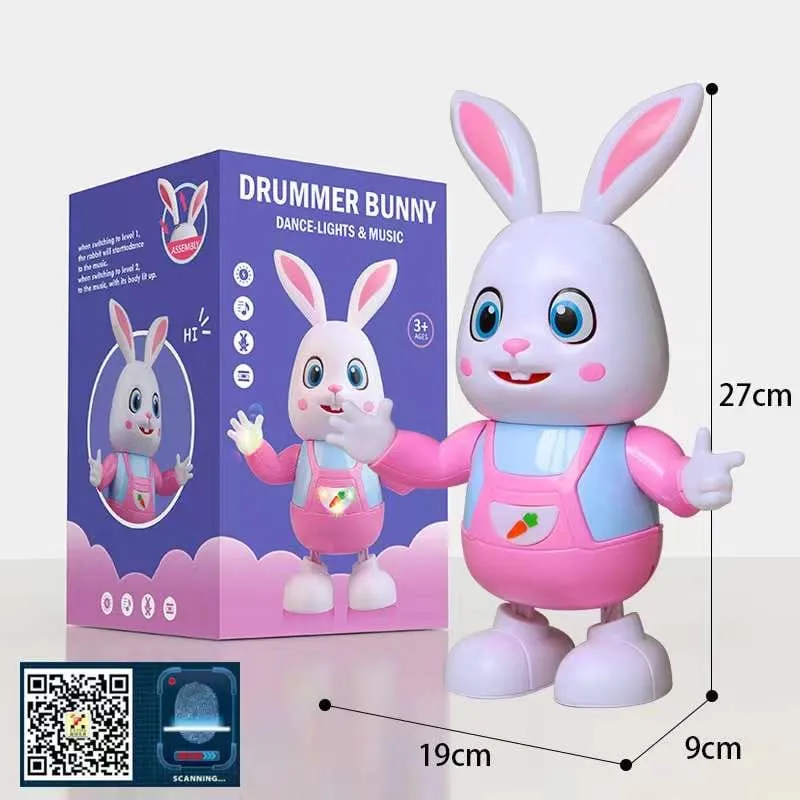 Zabawka królik Drummer Bunny różowo-niebieski 27 cm z opakowaniem i wymiarami