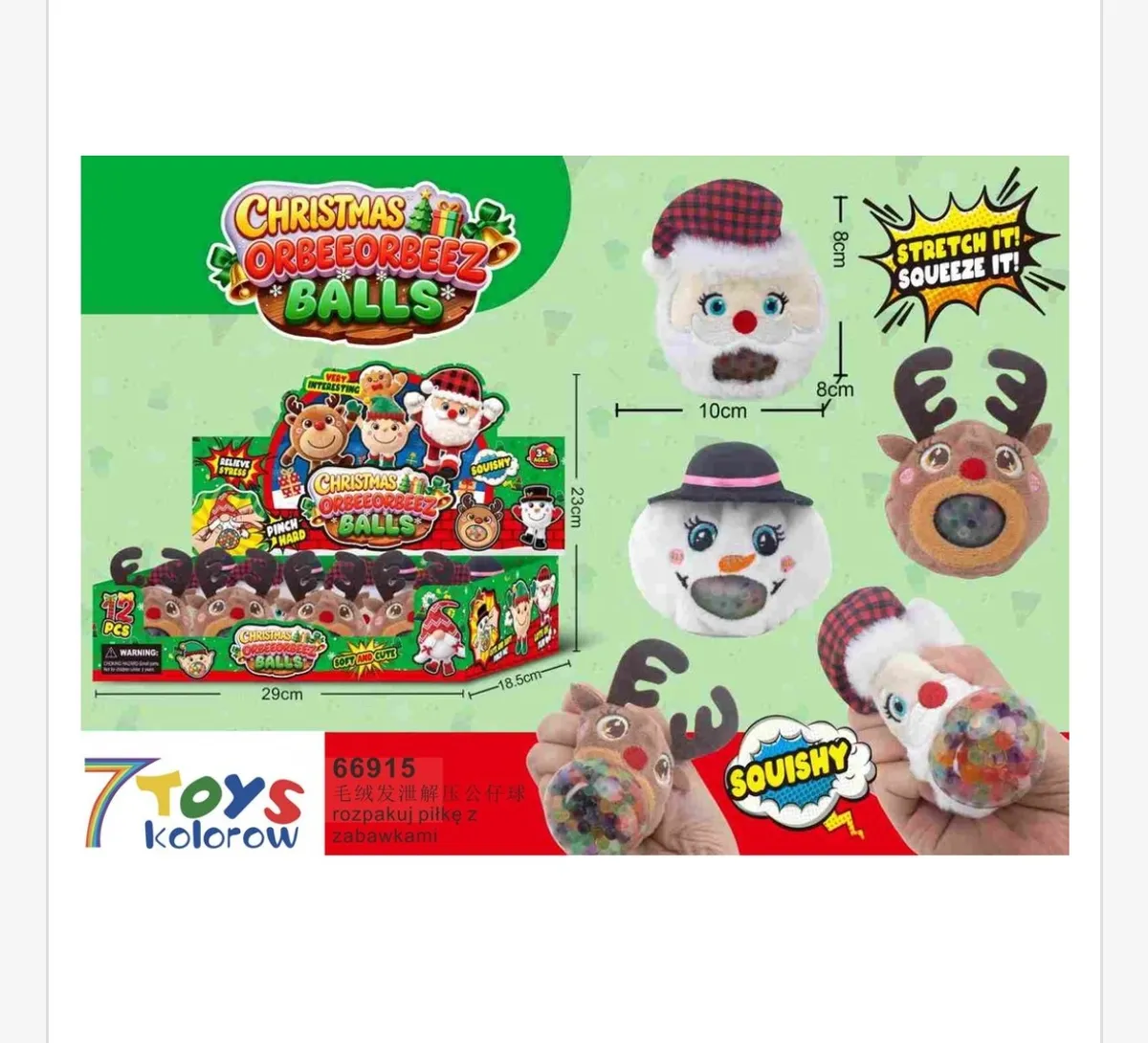 Zabawki antystresowe Christmas Orbeez Balls w kształcie Mikołaja, bałwanka i renifera, 12 sztuk w opakowaniu
