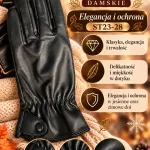 Rękawiczki skórzane damskie czarne eleganckie ST23-28