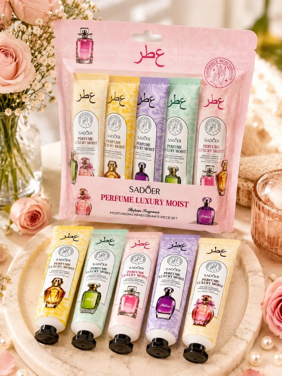 Zestaw 5 pastelowych tubek kremów do rąk SADOER Perfume Luxury Moist w opakowaniu blister