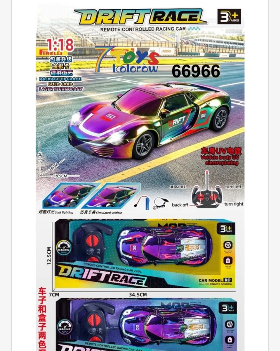 Zdalnie sterowany samochód wyścigowy Drift Race w skali 1:18 z kolorowym metalicznym lakierem i pilotem