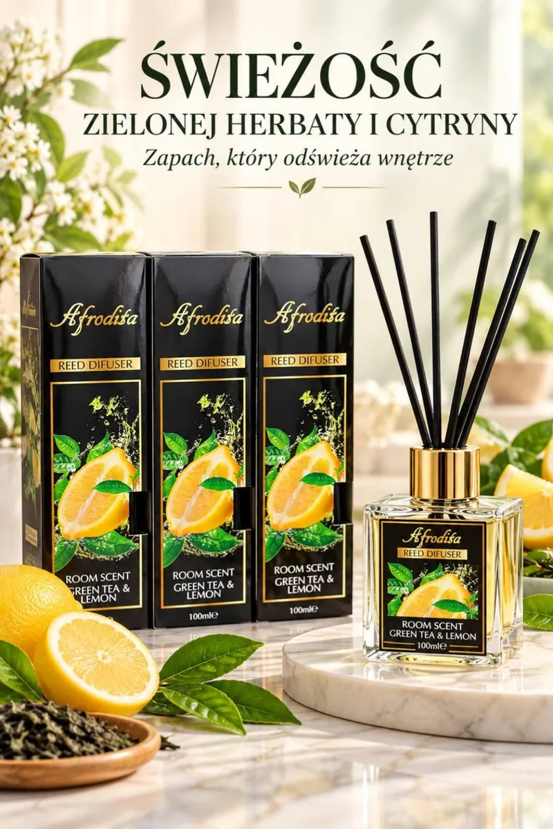 Dyfuzor zapachowy Afrodita z patyczkami, zapach zielona herbata i cytryna, 3 opakowania