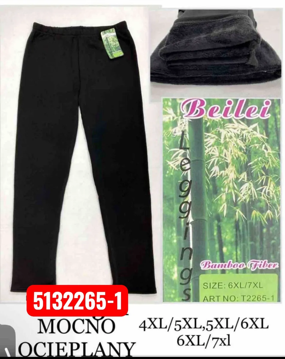 Czarne mocno ocieplane legginsy bambusowe w rozmiarze 6XL/7XL z metką Beilei