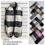 Szalik w kratę z frędzlami 70% wiskoza 30% wełna mix kolorów