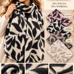 Szalik 5525 miękki ciepły wzór liści mix kolorów 50% wełna