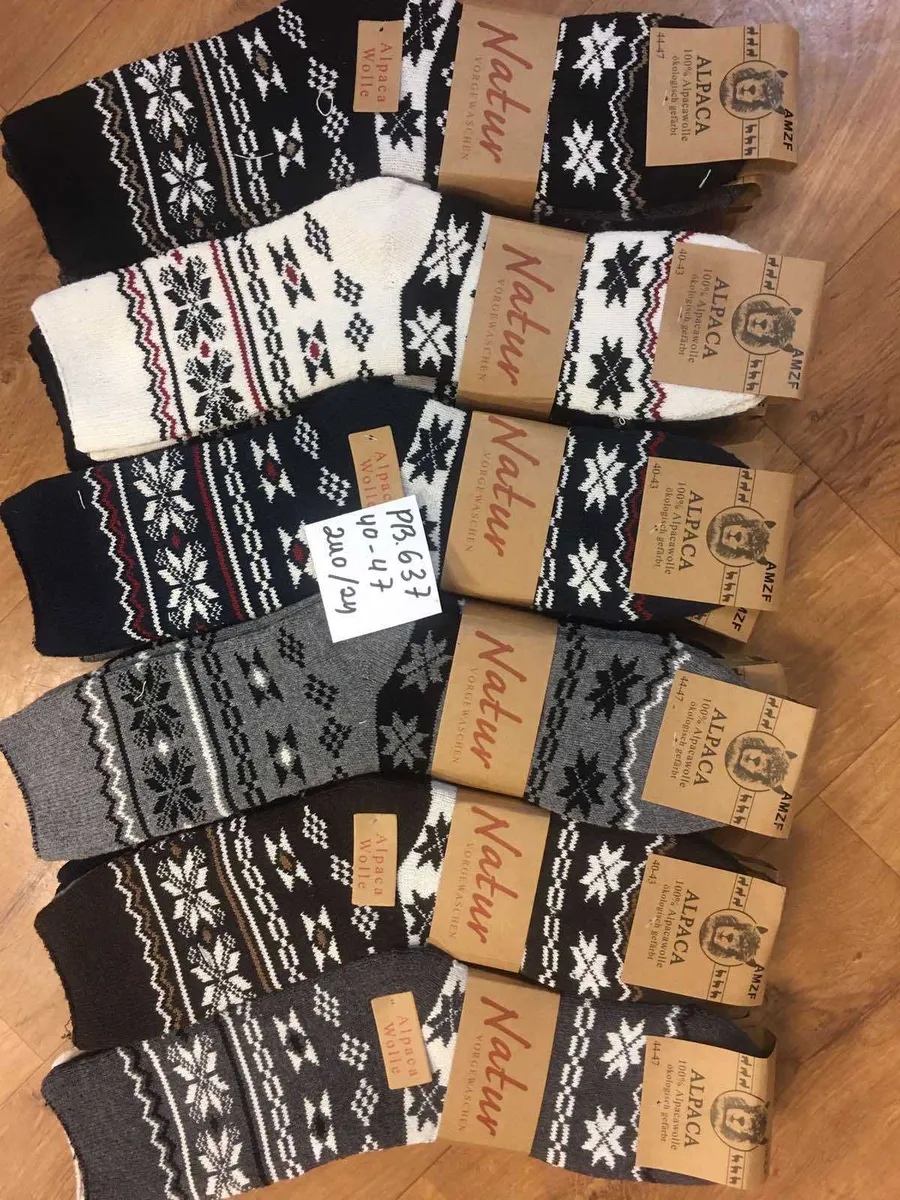Skarpety wełniane Alpaca Wool Natur w rozmiarze 40-47 z wzorem norweskim w różnych kolorach