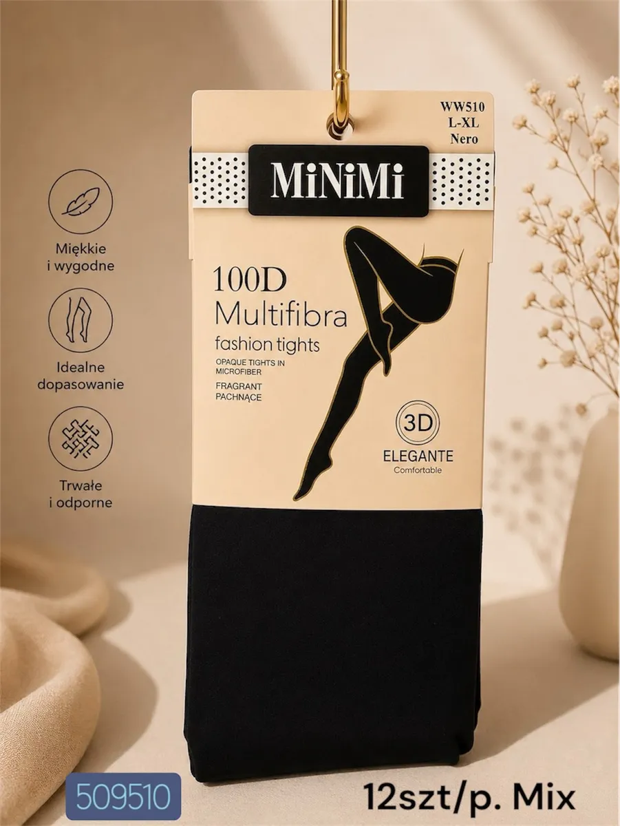 Czarne rajstopy MiNiMi 100D Multifibra w rozmiarze L-XL z opakowaniem beżowym
