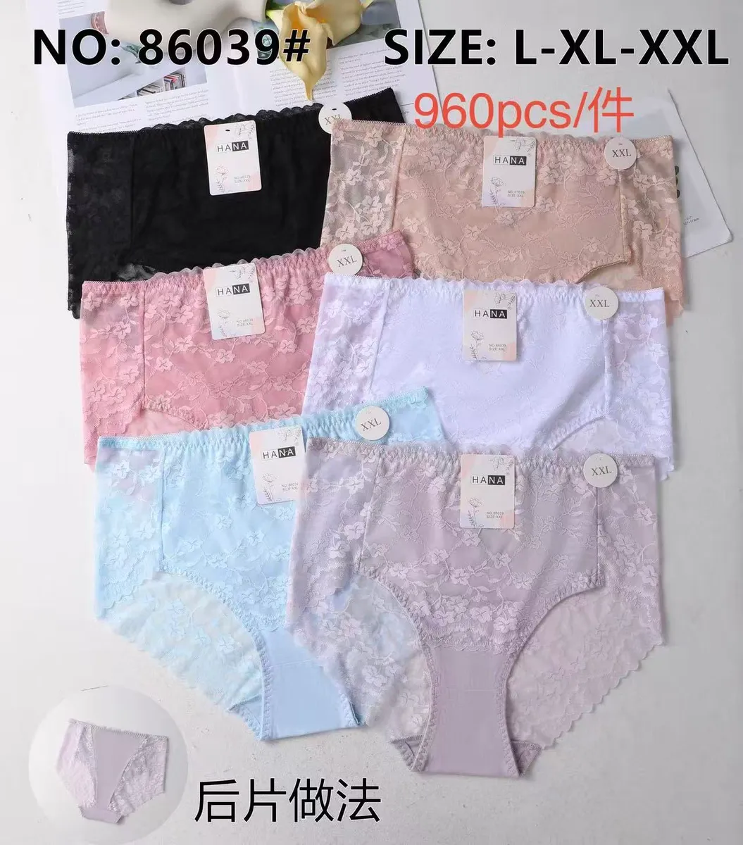 Zestaw sześciu koronkowych majtek damskich w pastelowych kolorach L-XXL