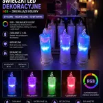 Świeca LED RGB Zmieniająca Kolory 18x6 cm na baterie AA