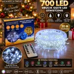 Lampki choinkowe 700 LED zimne białe 30 m z pilotem i 8 trybami