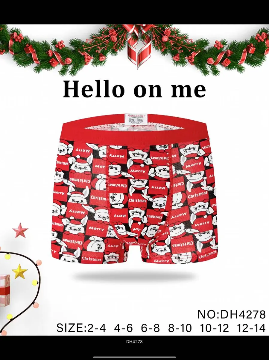czerwone bokserki dziecięce z nadrukiem świątecznym Merry Christmas i postaciami