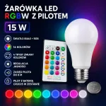 Żarówka LED RGBW 15W z pilotem E27 16 kolorów regulacja jasności