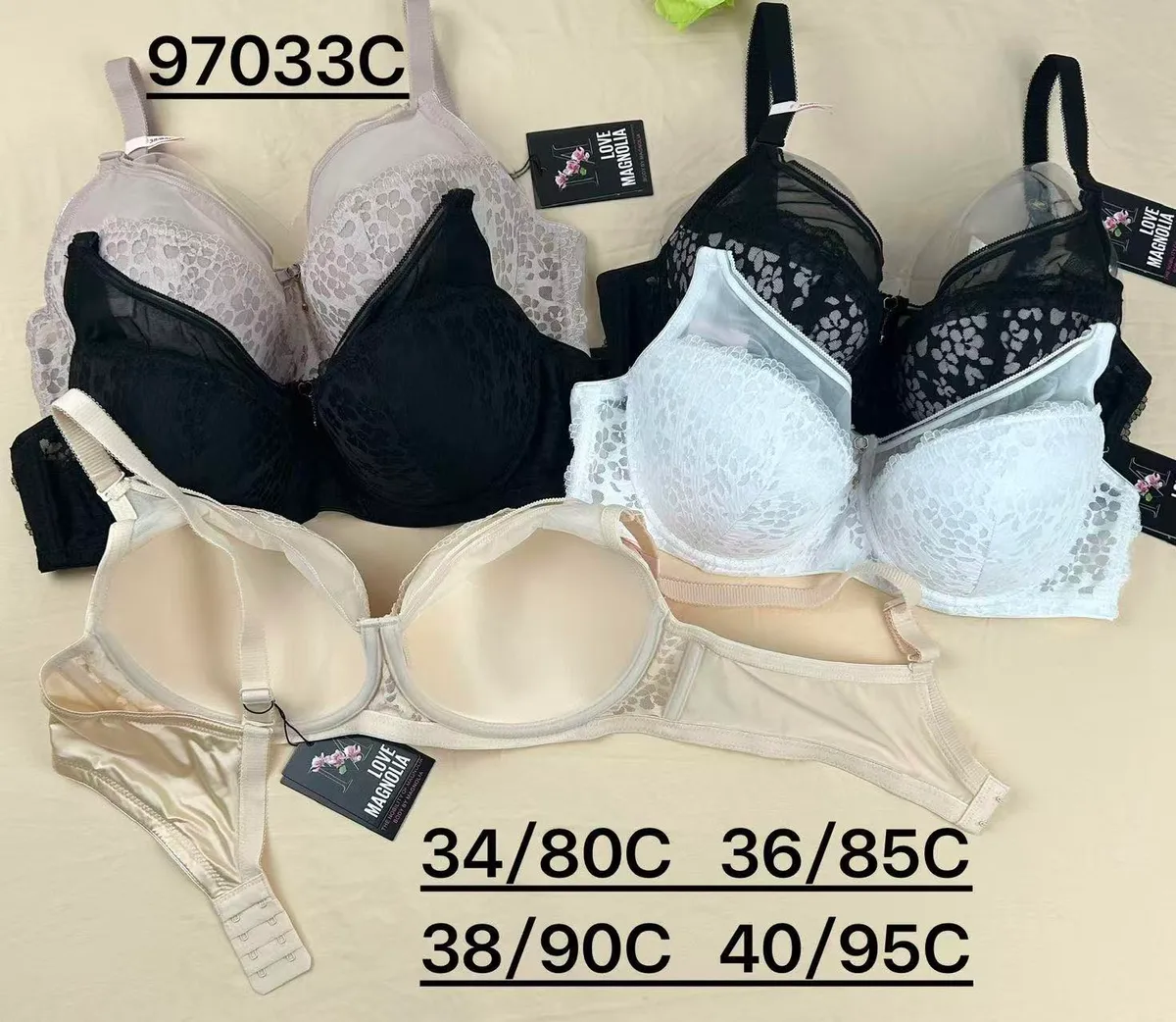 Biustonosze koronkowe Love Magnolia w kolorach beżowym, czarnym i białym, rozmiary 34-40 C