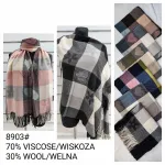 Szalik w kratę z motywem serca i kwiatów 70% wiskoza 30% wełna