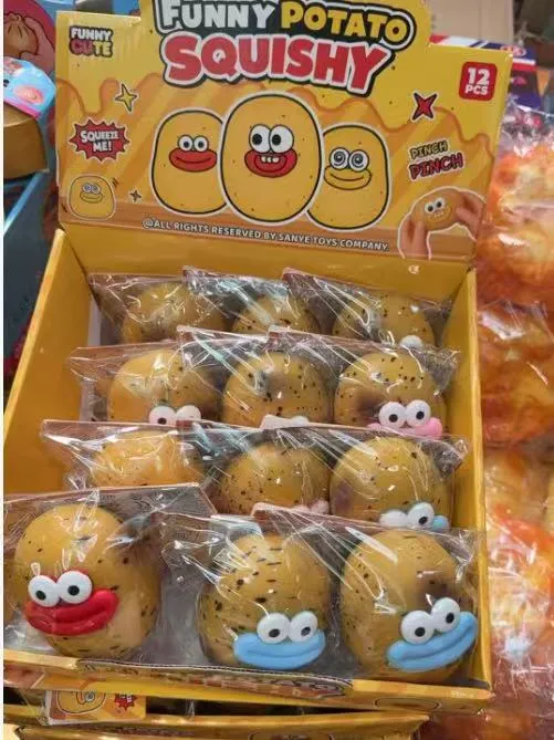 zabawki Funny Potato Squishy w opakowaniu zbiorczym 12 sztuk, żółtobrązowe z kolorowymi ustami i oczami
