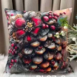 Poszewka na poduszkę świąteczna 40x40 cm z motywem szyszki i ozdób