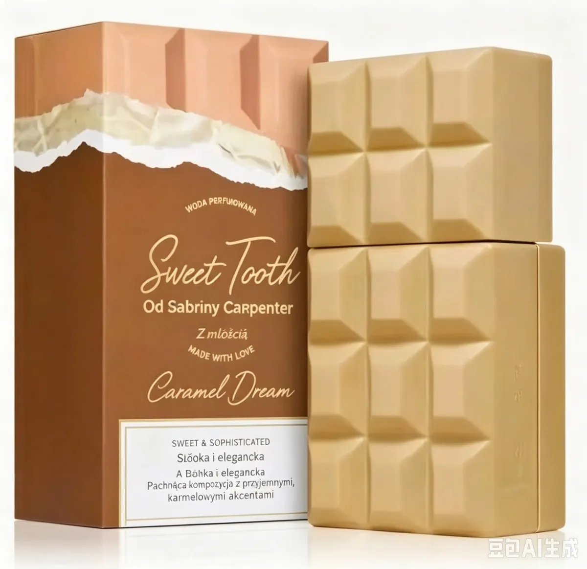 Butelka perfum Sweet Tooth Caramel Dream 75ml w kształcie karmelowej tabliczki czekolady z opakowaniem