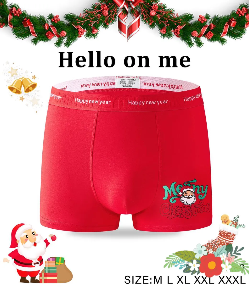 Czerwone bokserki męskie z nadrukiem Merry Christmas i elastycznym pasem Happy new year