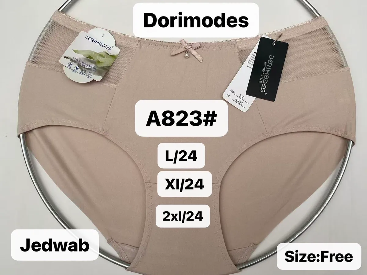Beżowe majtki damskie Dorimodes z jedwabiu z ozdobną kokardką i perłą, rozmiar L